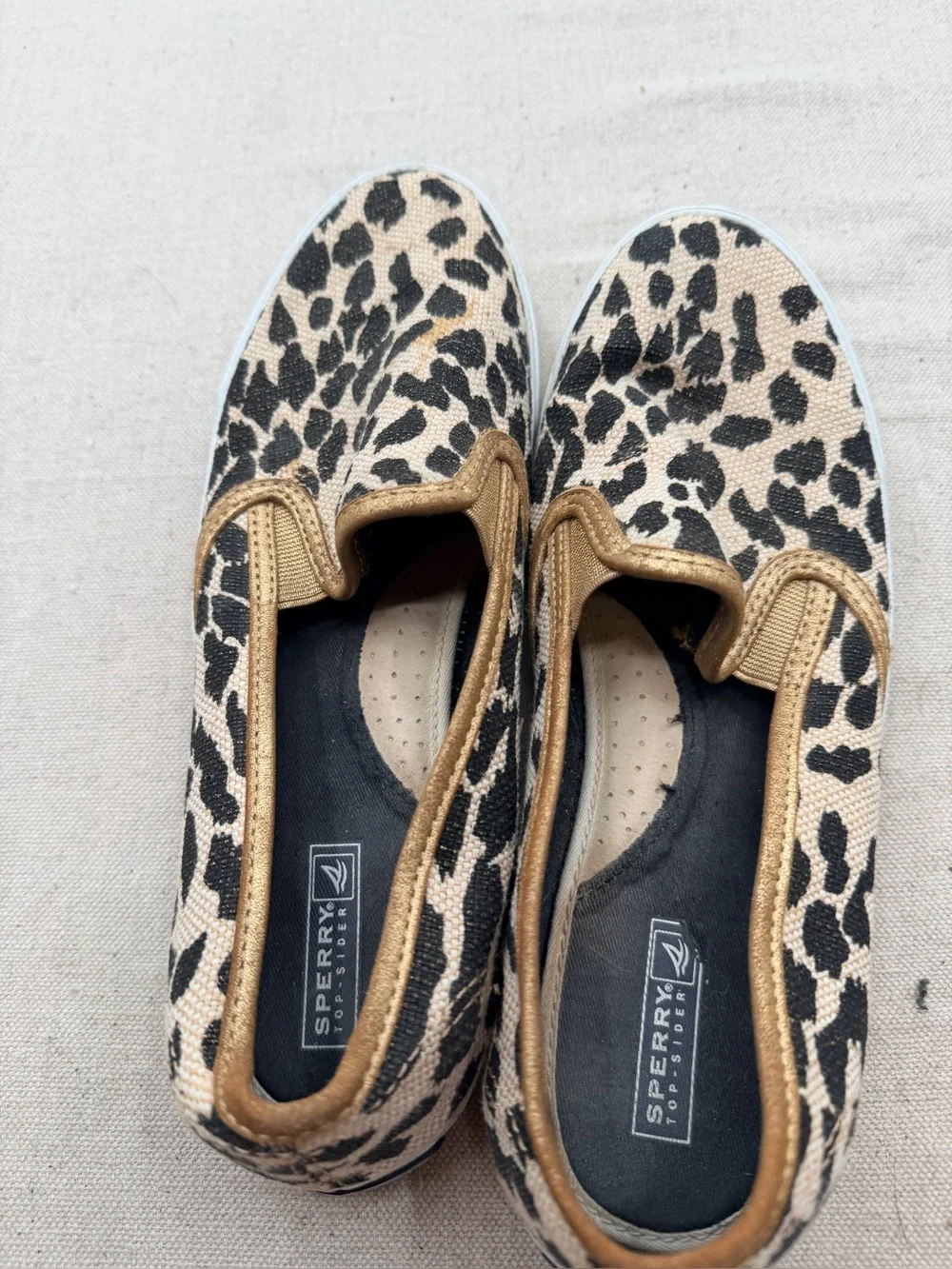 Sperry Leopard Print Slip-On Flats with Metallic Trim - Women's Brown